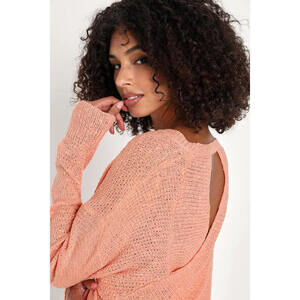 Lulus Endless Smiles Peach Loose Knit Backless Sweater Top Pink - Size M